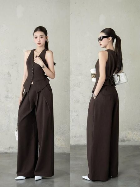 Cách phối đồ với quần ống rộng - Với set monochrome