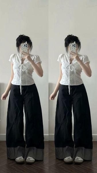 Cách phối đồ với quần ống rộng - Với Người mũm mĩm