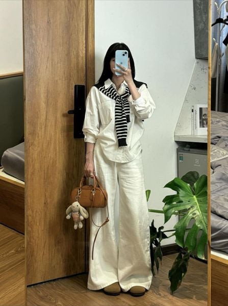 Cách phối đồ với quần ống rộng - Với áo sơ mi