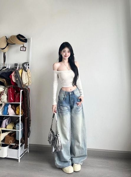 Cách phối đồ với quần ống rộng - Với croptop