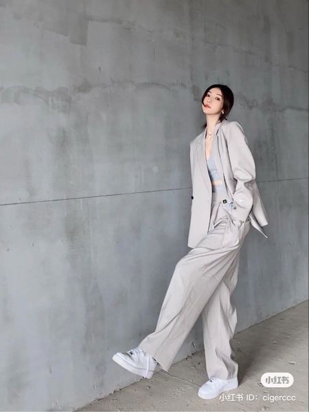 Cách phối đồ với quần ống rộng - Với blazer