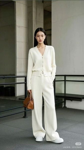 Phối đồ với quần ống suông nữ - set đồ monochrome