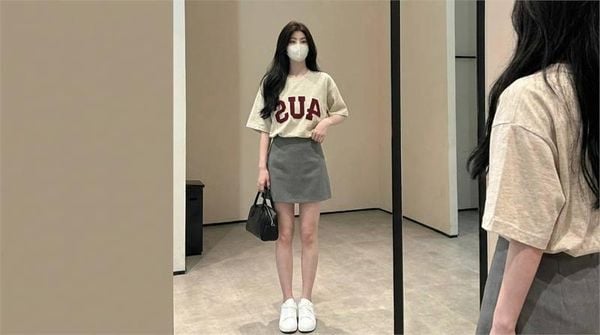 Áo thun form rộng nữ cho người đầy đặn phối quần đứng phom hoặc váy chữ A