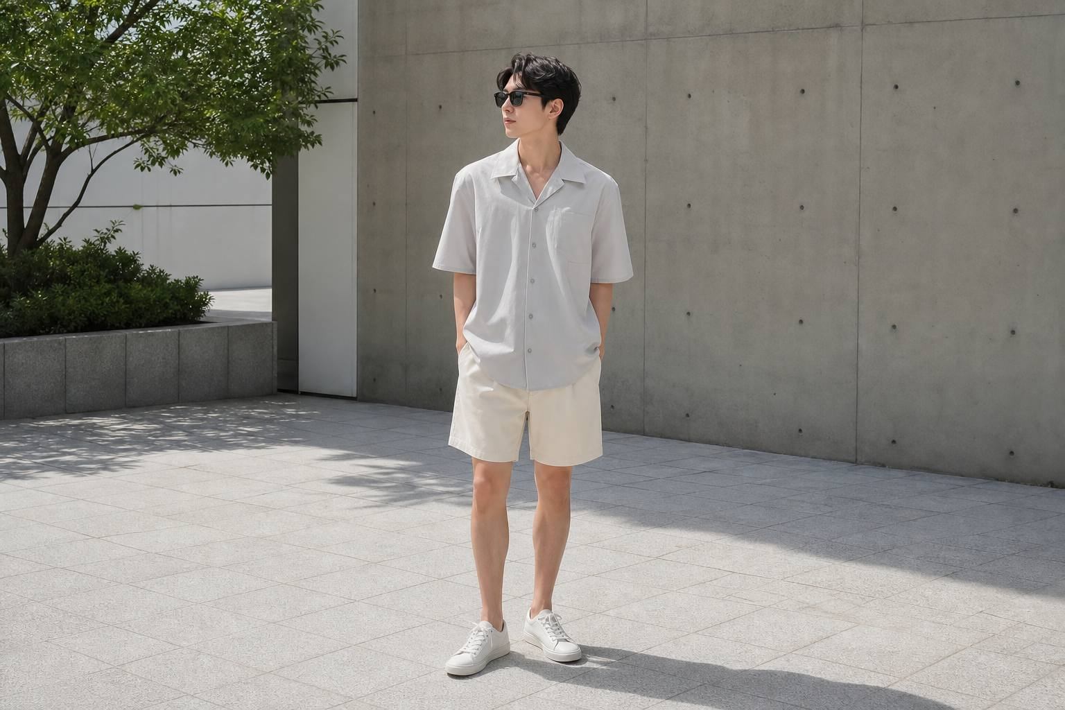Sơ mi ngắn tay phối quần short vải cho nam mùa hè