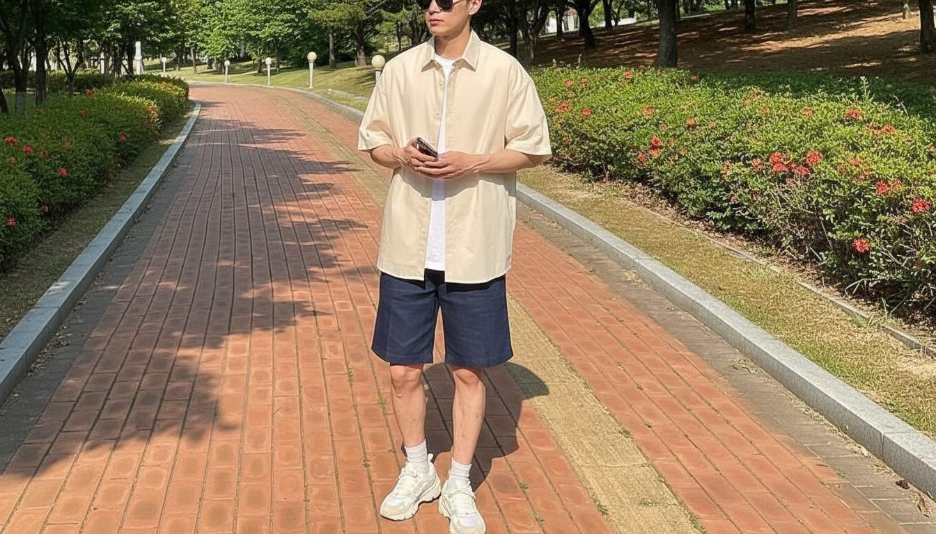 Áo sơ mi phối quần short trẻ trung và thoải mái cho ngày thường