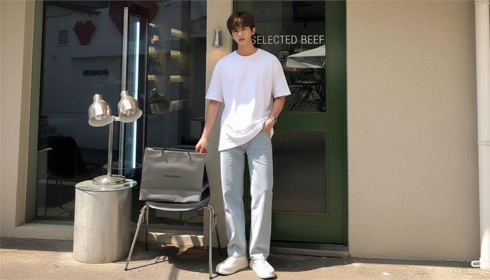 Quần jean ống đứng phối áo thun form rộng sơ vin gọn