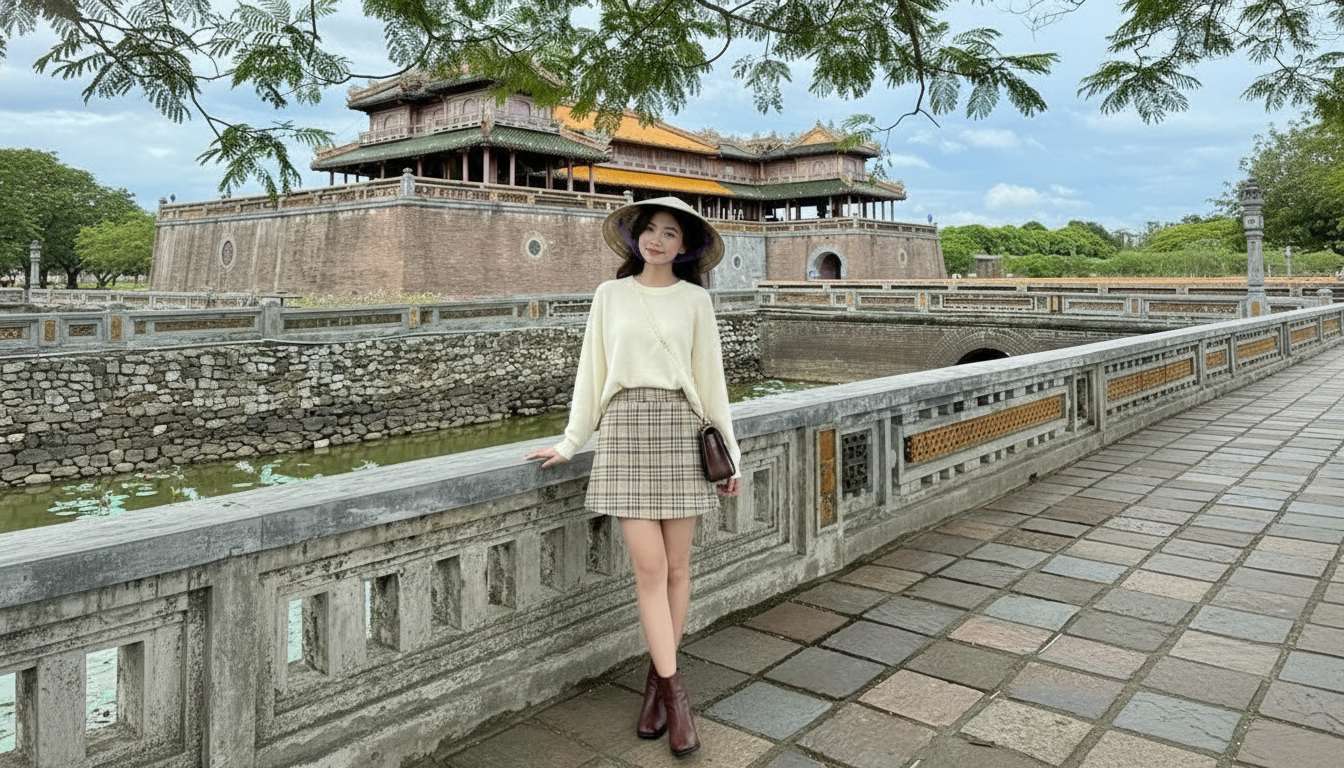 Chân váy ngắn phối áo len mỏng và boots cổ thấp cho ngày mát