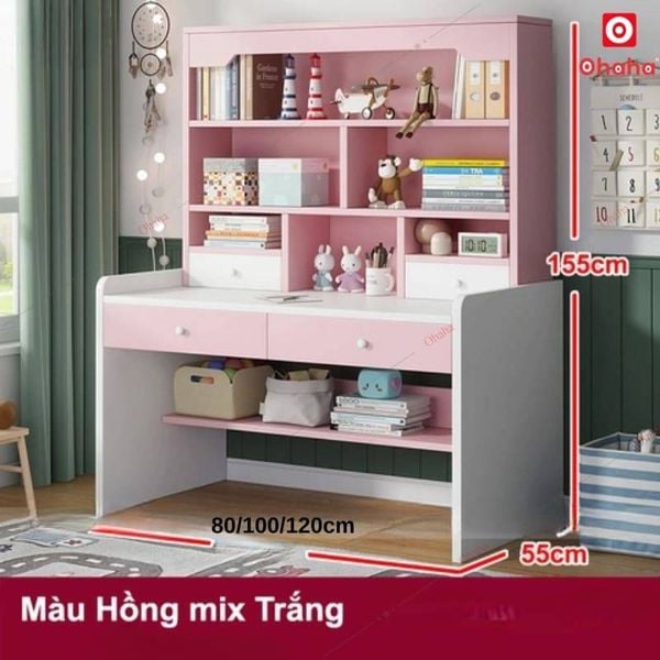 Bàn học màu hồng pastel dễ thương cho bé gái