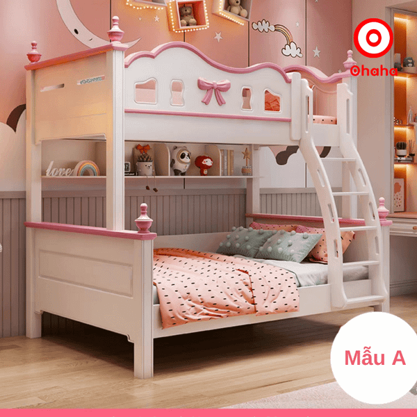 giường tầng màu hồng pastel dễ thương cho bé gái