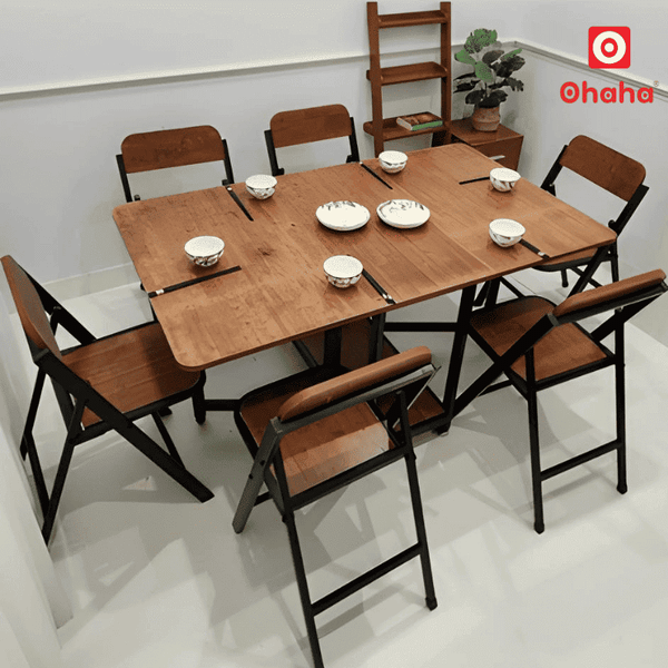 Bàn ăn chữ nhật xếp gọn phù hợp 4-6 người ngồi