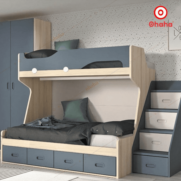 Giường tầng cho bé trai gam màu xanh dương mạnh mẽ
