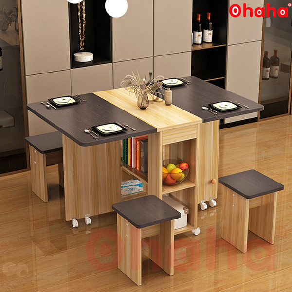 Bàn ăn gấp gọn hai cánh có hộc tủ hiện đại OHAHA