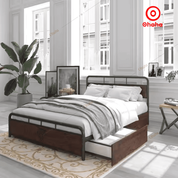 Giường sắt hiện đại Ohaha - GS007 kết hợp giữa tính thẩm mỹ và tính ứng dụng cao