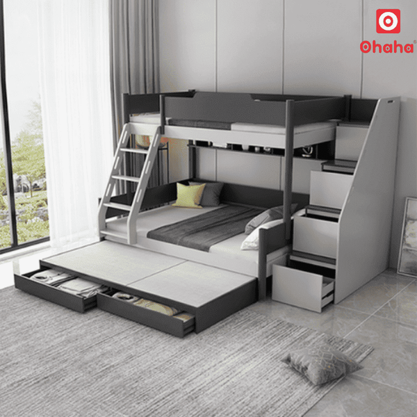 Giường tầng trẻ em màu trung tính, thiết kế hiện đại