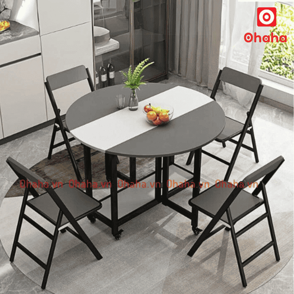 Bàn ăn gấp gọn thông minh có ghế và bánh xe Ohaha - BA025