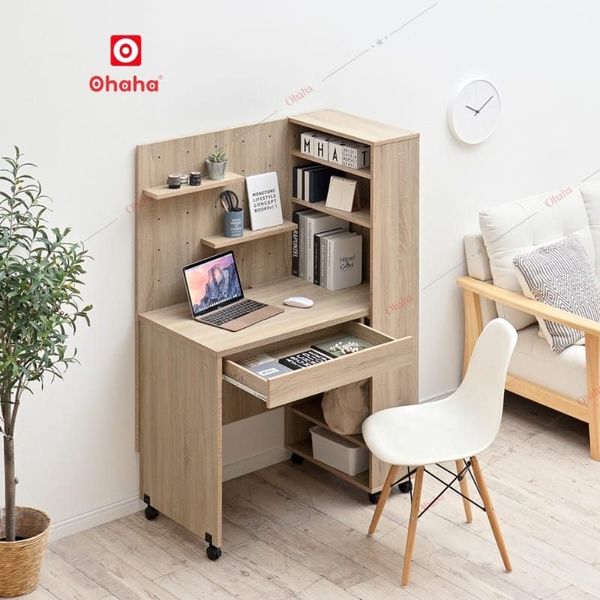 Mẫu bàn học có kệ sách góc L tiết kiệm diện tích