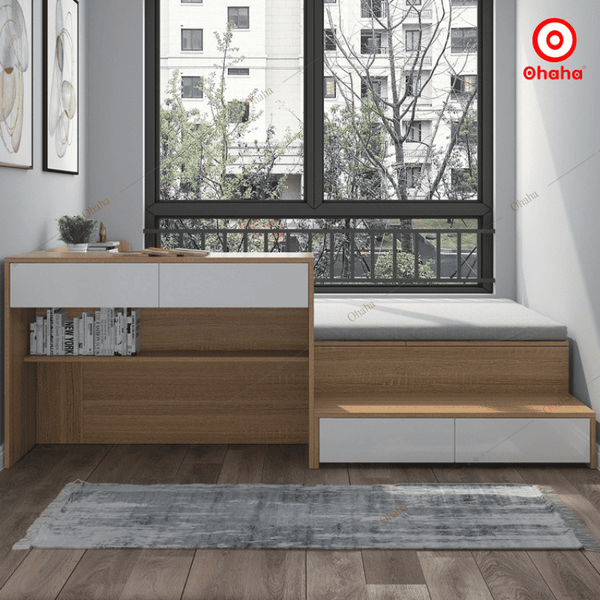 Giường ngủ hộp thông minh kèm bàn học và kệ sách đa năng