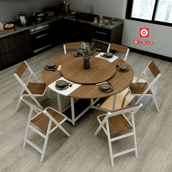 Bộ bàn ghế ăn dáng tròn mâm xoay tiện lợi