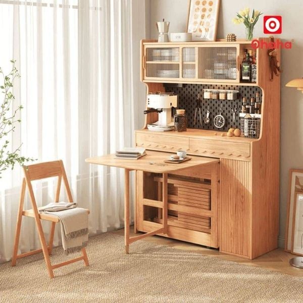 Mẫu bàn ăn xếp gọn kết hợp tủ bếp đa năng phù hợp cho không gian phòng bếp nhỏ