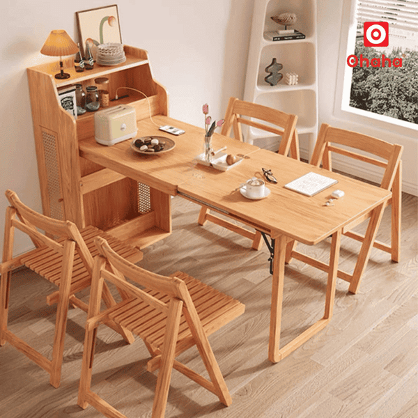Bộ bàn ăn xếp gọn kết hợp tủ bếp hiện đại