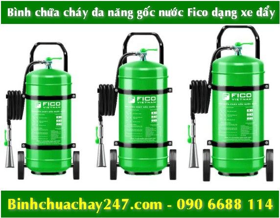 Bình chữa cháy xe đẩy đa năng gốc nước 25 lít, 35 lít và 45 lít, hiệu Fico Việt Nam, có tem kiểm định