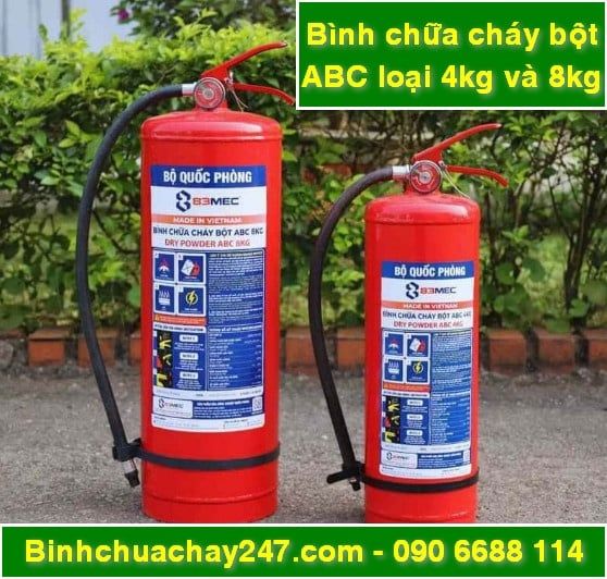 Bình chữa cháy bột ABC 4kg và 8kg 83MEC Bộ Quốc Phòng giá rẻ, giá sỉ tại tpHCM, có hóa đơn VAT đầy đủ