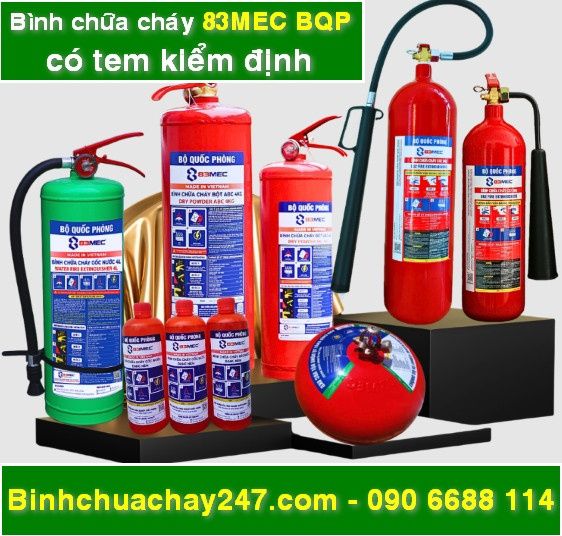 Bình chữa cháy 83MEC Bộ Quốc Phòng bột ABC, khí CO2, bình chuyên chữa cháy đám cháy pin xe điện, bình chữa cháy tự động, bình chữa cháy dạng ném