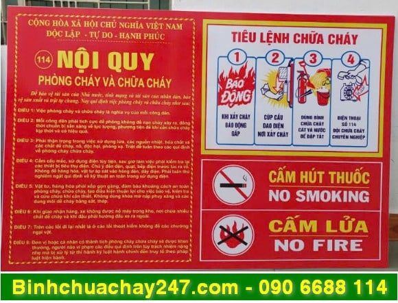 Bảng 4 trong 1: tiêu lệnh chữa cháy + Nội quy PCCC + Cấm lửa + Cấm hút thuốc (4 nội dung trên 1 tấm, chất liệu mica)