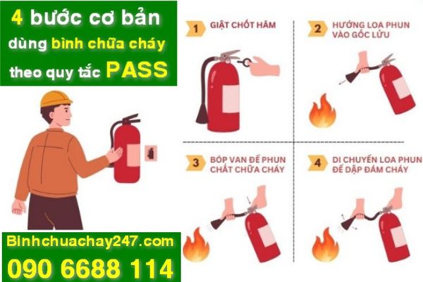 4 bước sử dụng bình chữa cháy theo quy tắc pass