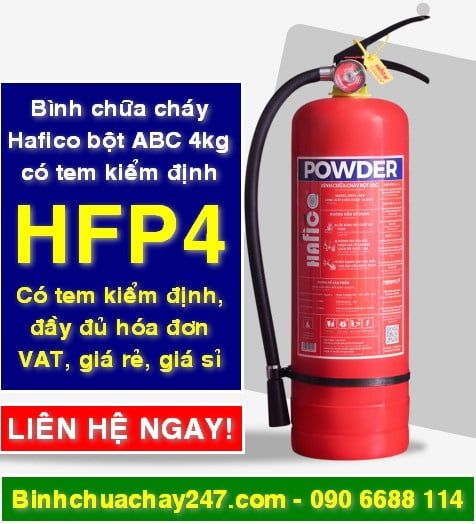 Bình chữa cháy bột khô ABC 4kg Hafico HFP4 CÓ TEM KIỂM ĐỊNH