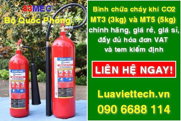 Bình chữa cháy khí CO2 MT3 (3kg), MT5 (5kg) giá rẻ, giá sỉ, đầy đủ hóa đơn VAT, tem kiểm định