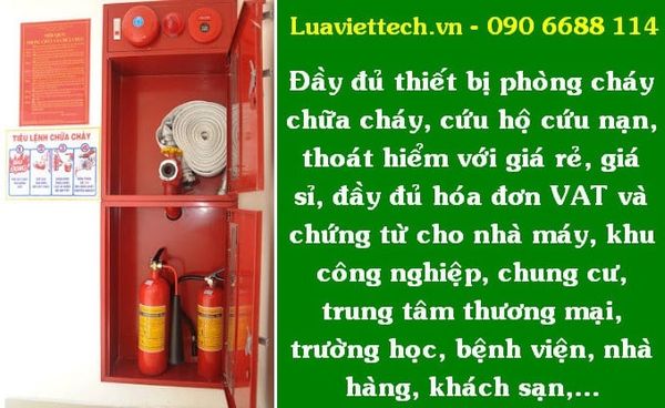 Thiết bị PCCC loại nào cũng có từ: Bình chữa cháy, cuộn vòi chữa cháy, lăng phun nước, tiêu lệnh nội quy PCCC, tủ đựng thiết bị PCCC