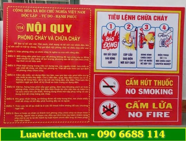 Bảng 4 trong 1: tiêu lệnh chữa cháy + Nội quy PCCC + Cấm lửa + Cấm hút thuốc (chất liệu mica)
