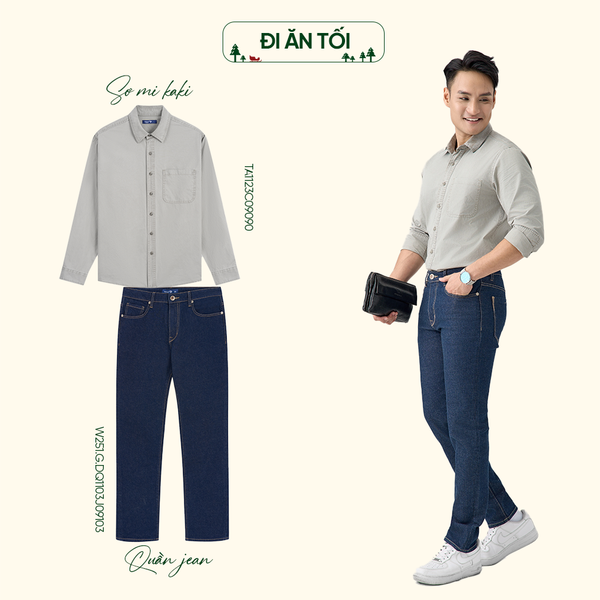 Sơ mi và jean cơ bản cho ra outfit đi ăn tối lịch sự