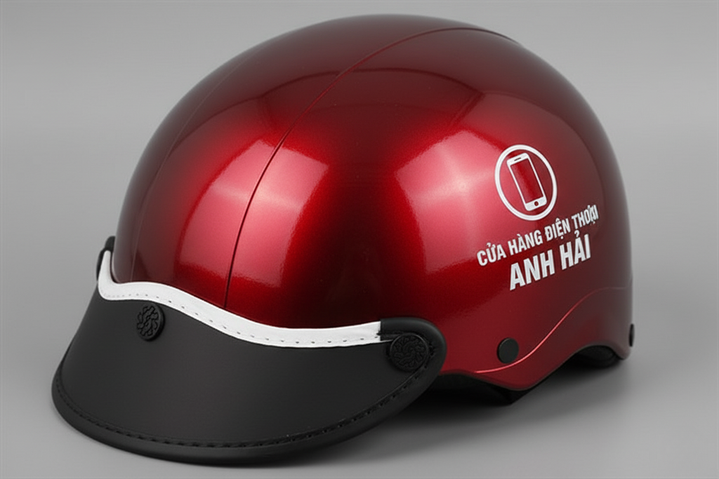 in mũ bảo hiểm cửa hàng điện thoại