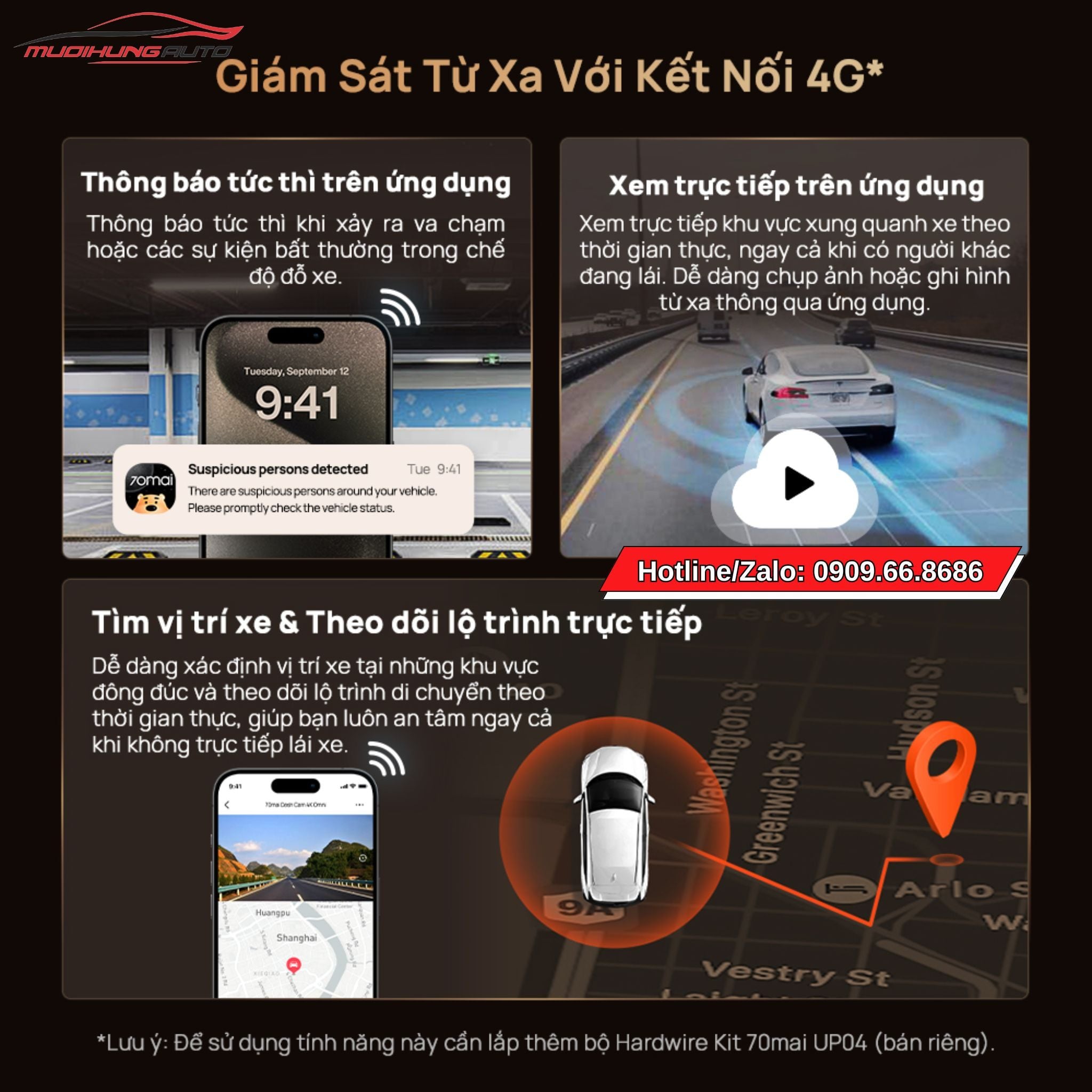 Camera hành trình Xiaomi 70mai hỗ trợ kết nối với ứng dụng điện thoại