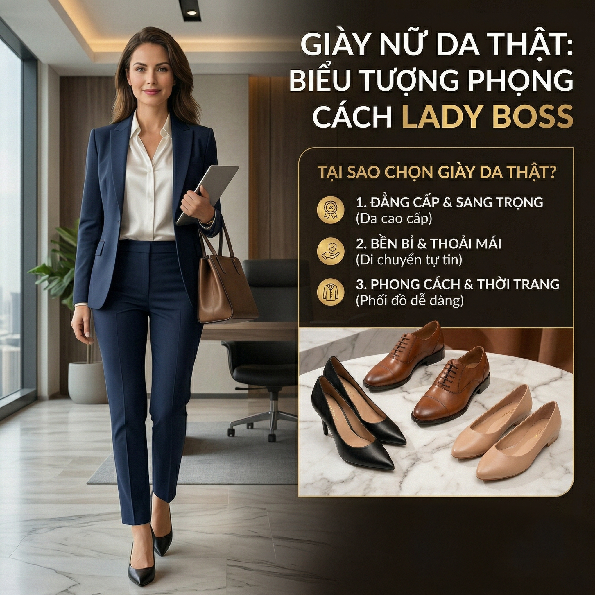Giày Nữ Da Thật - Định Nghĩa Phong Cách Lady Boss Sang Trọng