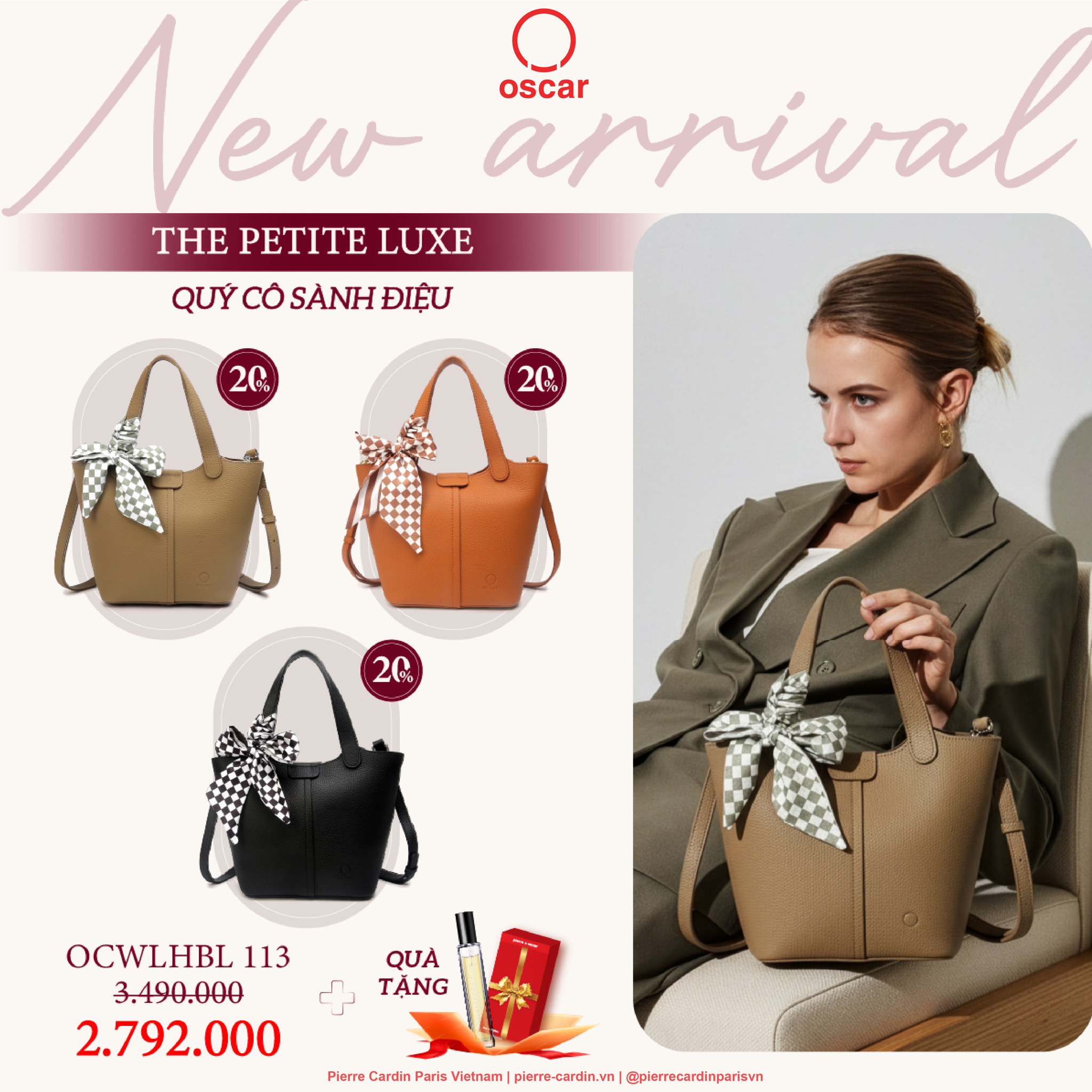 Pierre Cardin Paris Vietnam | Túi Mini Tote Bag Da Bò Thật Oscar Fashion Phong Cách Thời Trang Petite Luxe - OCWHBLJ 113