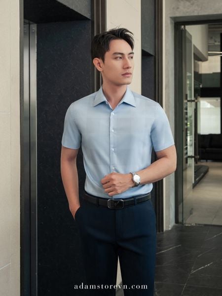 áo sơ mi nam xanh adam store