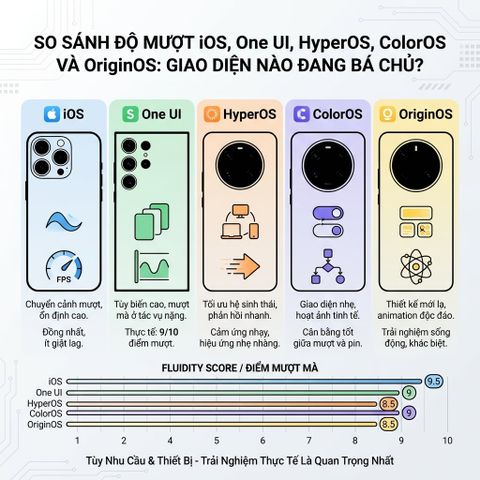 So Sánh Độ Mượt iOS, One UI, HyperOS, ColorOS Và OriginOS: Giao Diện Nào Đang Bá Chủ?