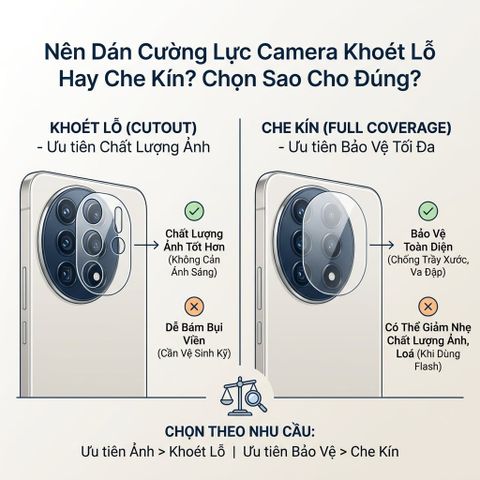 Nên Dán Cường Lực Camera Khoét Lỗ Hay Che Kín? Chọn Sao Cho Đúng?
