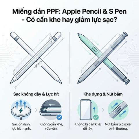 Miếng dán PPF cho Apple Pencil và S Pen: Trải nghiệm thực tế, có bị cấn khe hay giảm lực sạc?