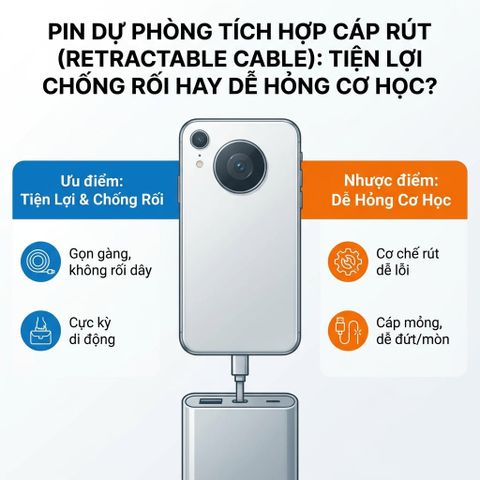 Pin Dự Phòng Tích Hợp Cáp Rút (Retractable Cable): Tiện Lợi Chống Rối Hay Dễ Hỏng Cơ Học?