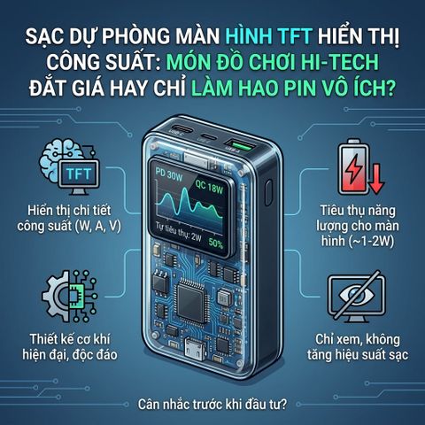 Sạc dự phòng màn hình TFT hiển thị công suất: Món đồ chơi hi-tech đắt giá hay chỉ làm hao pin vô ích?