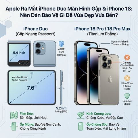 Apple Ra Mắt iPhone Duo Màn Hình Gập & iPhone 18: Nên Dán Bảo Vệ Gì Để Vừa Đẹp Vừa Bền?