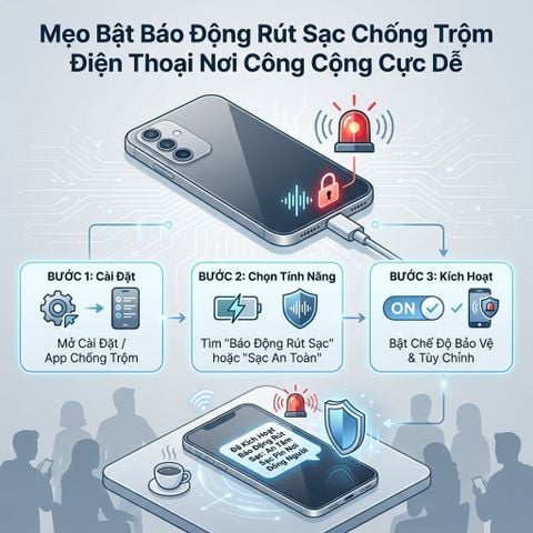 Mẹo Bật Báo Động Rút Sạc Chống Trộm Điện Thoại Nơi Công Cộng Cực Dễ