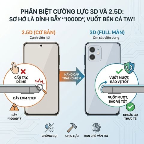 Phân biệt cường lực 3D và 2.5D: Sơ hở là dính bẫy 