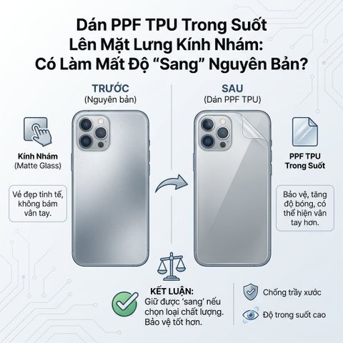 Dán PPF TPU Trong Suốt Lên Mặt Lưng Kính Nhám: Có Làm Mất Độ 