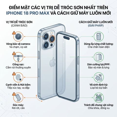 Điểm mặt các vị trí dễ tróc sơn nhất trên iPhone 18 Pro Max và cách giữ máy luôn mới