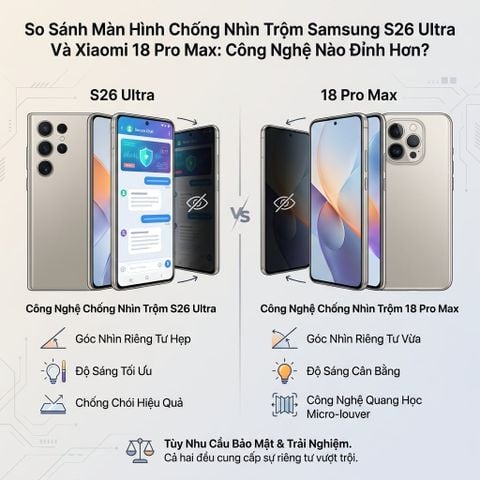 So Sánh Màn Hình Chống Nhìn Trộm Samsung S26 Ultra Và Xiaomi 18 Pro Max: Công Nghệ Nào Đỉnh Hơn?